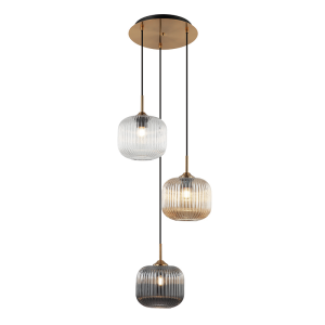 ΚΡΕΜΑΣΤΟ ΦΩΤΙΣΤΙΚΟ ΕΣΩΤΕΡΙΚΟΥ ΧΩΡΟΥ 3XE27 MAX40W ΜΕΤΑΛΛΟ - ΔΙΑΦΑΝΟ ΦΙΜΕ ΚΑΙ ΣΑΜΠΑΝΙΖΕ ΓΥΑΛΙ