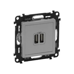 Πρίζα Φόρτισης 2XUSB Χωνευτός Αλουμίνιο