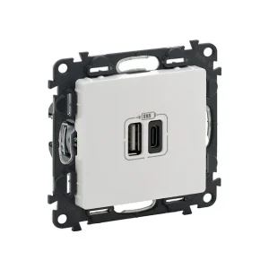 Πρίζα 2xUSB Φόρτισης Τύπου A&C White