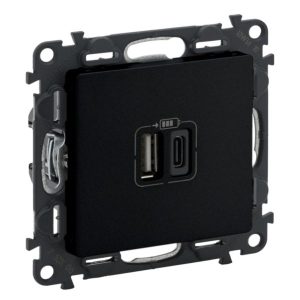 Πρίζα 2xUSB A+C Μαύρη