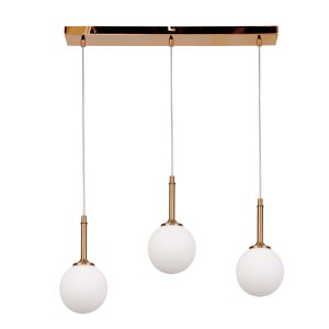 InLight Κρεμαστό φωτιστικό από χρυσαφί μέταλλο και λευκή οπαλίνα 3XG9 D:60cm