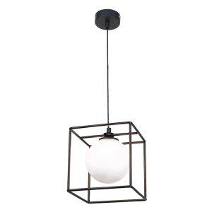 InLight Κρεμαστό φωτιστικό σε μαύρη απόχρωση και λευκή οπαλίνα 1XG9 D:18cm