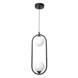 InLight Κρεμαστό φωτιστικό σε μαύρη απόχρωση και λευκή οπαλίνα 2XG9 D:40cm