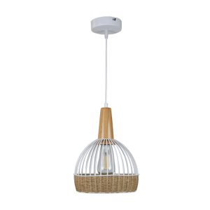 InLight Κρεμαστό φωτιστικό από λευκό μέταλλο, σχοινί και ξύλο 1XE27 D:20cm