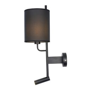 InLight Επιτοίχιο φωτιστικό LED 3W 3000K και 1ΧΕ27 σε μαύρη απόχρωση με υφασμάτινο καπέλο