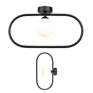 InLight Επιτοίχιο φωτιστικό σε μαύρη απόχρωση και λευκή οπαλίνα 1XG9 D:40cm