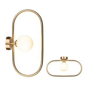 InLight Επιτοίχιο φωτιστικό σε χρυσαφί χρώμα και λευκή οπαλίνα 1XG9 D:40cm