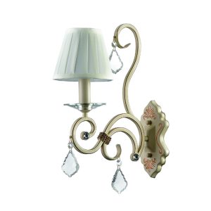 InLight Επιτοίχιο φωτιστικό από μπεζ μέταλλο κρύσταλλα και υφασμάτινο καπέλο 1XE14 D:25cm (43308-1)