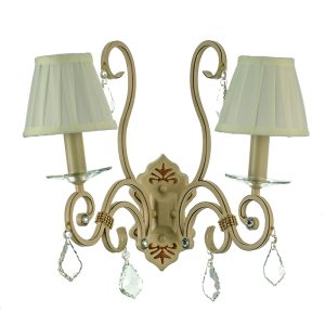 InLight Επιτοίχιο φωτιστικό από μπεζ μέταλλο κρύσταλλα και υφασμάτινο καπέλο 2XE14 D:37cm (43308-2)