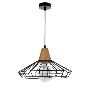 InLight Κρεμαστό φωτιστικό από μαύρο μέταλλο και ξύλο 1XE27 D:40cm