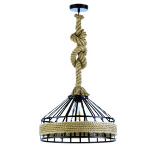 InLight Κρεμαστό φωτιστικό από καφέ σχοινί και μαύρο μέταλλο 1XE27 D:40cm