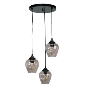 InLight Κρεμαστό φωτιστικό από μαύρο μέταλλο και φιμέ γυαλί 3XE27 D:30cm