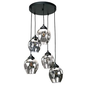 InLight Κρεμαστό φωτιστικό από μαύρο μέταλλο και φιμέ γυαλί 5XE27 D:30cm