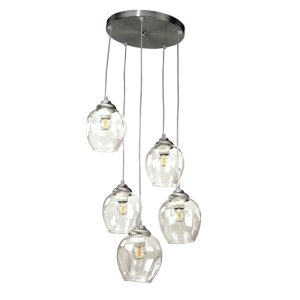 InLight Κρεμαστό φωτιστικό από νίκελ ματ μέταλλο και διάφανο γυαλί 5XE27 D:30cm