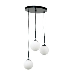 InLight Κρεμαστό φωτιστικό από μαύρο μέταλλο και λευκή οπαλίνα 3XG9 D:30cm