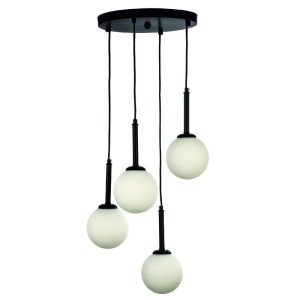 InLight Κρεμαστό φωτιστικό από μαύρο μέταλλο και λευκή οπαλίνα 4XG9 D:30cm