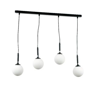 InLight Κρεμαστό φωτιστικό από μαύρο μέταλλο και λευκή οπαλίνα 4XG9 D:80cm