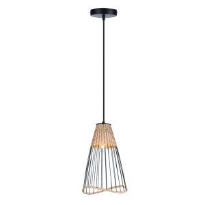 InLight Κρεμαστό φωτιστικό από ρατάν και μαύρο μέταλλο 1XE27 D:23cm