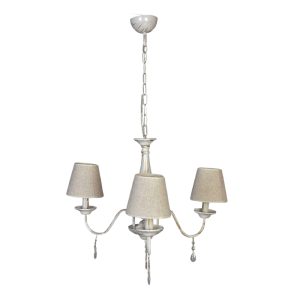 InLight Κρεμαστό φωτιστικό από λευκή πατίνα, κρύσταλλα και υφασμάτινο καπέλο 3XE14 D:55cm