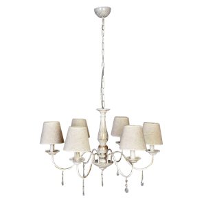 InLight Κρεμαστό φωτιστικό από λευκή πατίνα, κρύσταλλα και υφασμάτινο καπέλο 5XE14 D:65cm