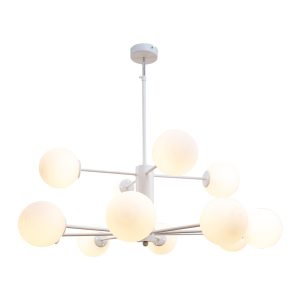 InLight Κρεμαστό φωτιστικό από λευκό μέταλλο και λευκή οπαλίνα 12XG9 D:90cm