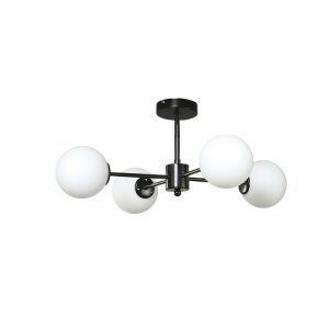 InLight Κρεμαστό φωτιστικό από μαύρο μέταλλο και λευκή οπαλίνα 4XG9 D:50cm