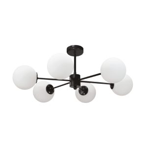 InLight Κρεμαστό φωτιστικό από μαύρο μέταλλο και λευκή οπαλίνα 6XG9 D:55cm
