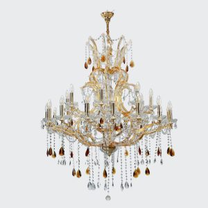 InLight Κρεμαστό φωτιστικό από χρυσό μέταλλο γυαλί και κρύσταλλα 27XE14 D:110cm