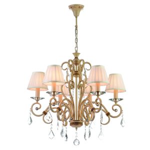 InLight Κρεμαστό φωτιστικό από μπεζ μέταλλο κρύσταλλα και υφασμάτινο καπέλο 6XE14 D:65cm