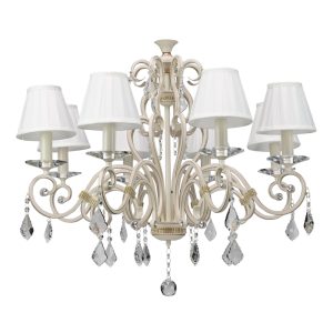 InLight Κρεμαστό φωτιστικό από μπεζ μέταλλο κρύσταλλα και υφασμάτινο καπέλο 8XE14 D:75cm