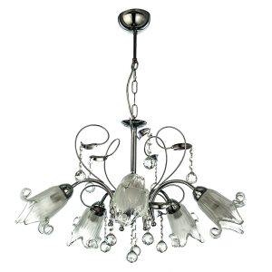 InLight Κρεμαστό φωτιστικό από χρώμιο μέταλλο κρύσταλλα και λευκό γυαλί 5XE14 D:60cm