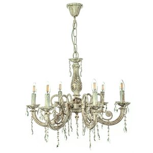 InLight Κρεμαστό φωτιστικό από μέταλλο σε μπεζ πατίνα και κρύσταλλα 6XE14 D:60cm