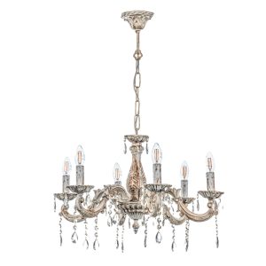 InLight Κρεμαστό φωτιστικό από μέταλλο σε μπεζ πατίνα και κρύσταλλα 6XE14 D:60cm