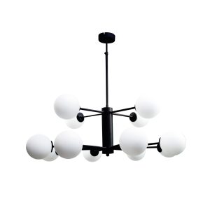 InLight Κρεμαστό φωτιστικό από μαύρο μέταλλο και λευκή οπαλίνα 12XG9 D:100cm