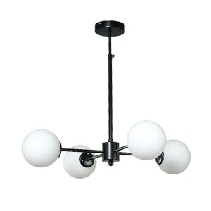 InLight Κρεμαστό φωτιστικό από μαύρο μέταλλο και λευκή οπαλίνα 4XG9 D:45cm