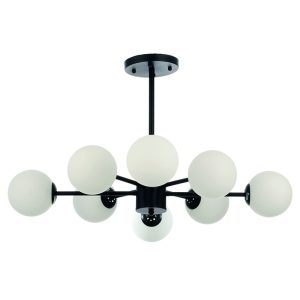 InLight Κρεμαστό φωτιστικό από μαύρο μέταλλο και λευκή οπαλίνα 8XG9 D:75cm