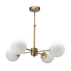 InLight Κρεμαστό φωτιστικό από χρυσό ματ μέταλλο και λευκή οπαλίνα 4XG9 D:45cm