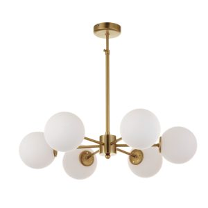 InLight Κρεμαστό φωτιστικό από χρυσό ματ μέταλλο και λευκή οπαλίνα 6XG9 D:55cm