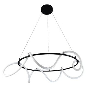 InLight Κρεμαστό φωτιστικό LED 80W 3000K από μαύρο μέταλλο και σωλήνα σιλικόνης D:80cm