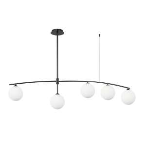 InLight Κρεμαστό φωτιστικό από μαύρο μέταλλο και λευκή οπαλίνα 5XG9 D:140cm