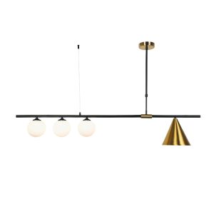 InLight Κρεμαστό φωτιστικό από μαύρο και χρυσαφί μέταλλο και λευκή οπαλίνα 3XG9 και 1XE27 D:120cm