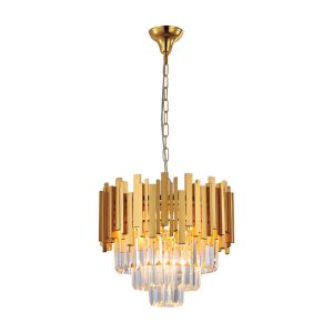 InLight Κρεμαστό φωτιστικό από χρυσαφί αλουμίνιο και κρύσταλλα 4XE14 D:40cm