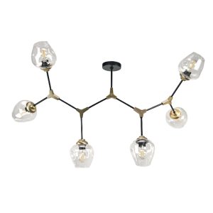 InLight Κρεμαστό φωτιστικό από μαύρο μέταλλο και διάφανο γυαλί 6XE27 D:140cm