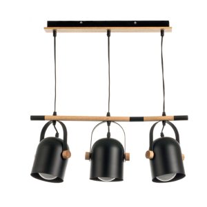 InLight Κρεμαστό φωτιστικό από μαύρο μέταλλο και ξύλο 3XE27 D:60cm