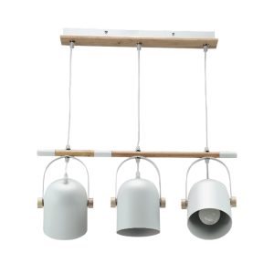 InLight Κρεμαστό φωτιστικό από λευκό μέταλλο και ξύλο 3XE27 D:60cm