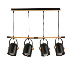 InLight Κρεμαστό φωτιστικό από μαύρο μέταλλο και ξύλο 4XE27 D:77cm