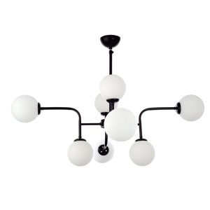 InLight Κρεμαστό φωτιστικό από μαύρο μέταλλο και λευκή οπαλίνα 8XG9 D:90cm