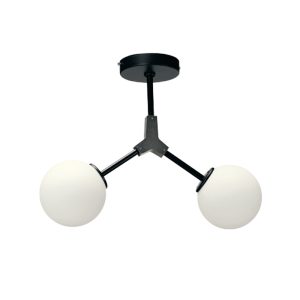InLight Κρεμαστό φωτιστικό από μαύρο μέταλλο και λευκή οπαλίνα 2XE27 D:40cm