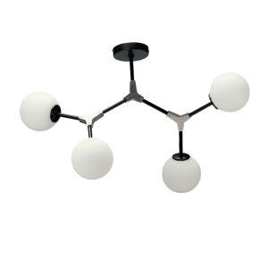 InLight Κρεμαστό φωτιστικό από μαύρο μέταλλο και λευκή οπαλίνα 4XE27 D:60cm