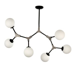 InLight Κρεμαστό φωτιστικό από μαύρο μέταλλο και λευκή οπαλίνα 6XE27 D:90cm